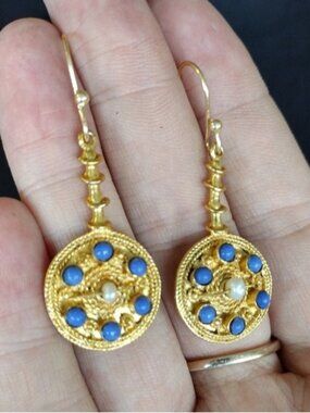 Gold and Blue Dangle Earrings